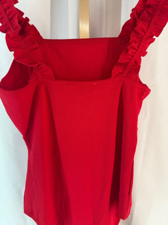 KAILEIGH Raina Ruffle Straps Knit Bodysuit Top - Small - Red - Picture 8 of 14